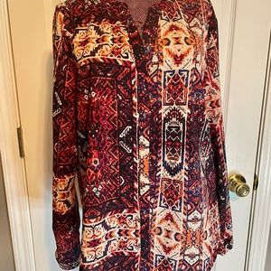 SANCTUARY | Abstract Tribal Print Blouse Blue Red Size Large